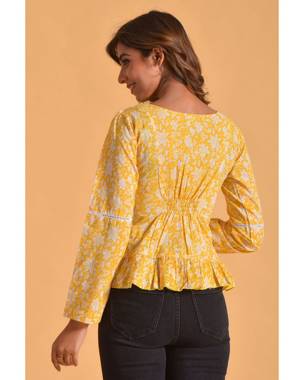 Yellow Floral Full Sleeves Top (TT033)